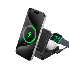 ANK-2557-3-IN-1-B - Caricabatterie wireless Anker 3 in 1 - Tecnologia Magsafe - Ricarica veloce: iPhone, Airpods, Apple Watch - 