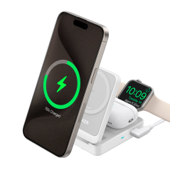 ANK-2557-3-IN-1-W - Caricabatterie wireless Anker 3 in 1 - Tecnologia Magsafe - Ricarica veloce: iPhone, Airpods, Apple Watch - 