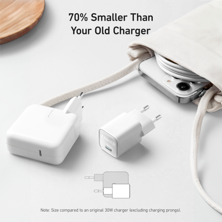 ANK-511-WCHARGER-30W1C-W - Anker - Caricabatterie USB - Potenza 30W - Ricarica veloce - Uscita USB-C - Colore bianco