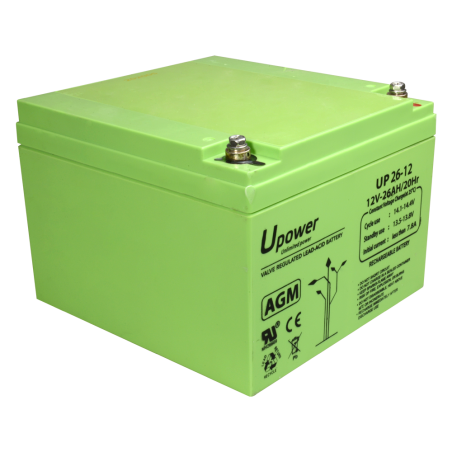 BATT-1226-U - Upower - Batteria ricaricabile - Tecnologia piombo-acido AGM - Voltaggio 12 V - Capacità 26.0 Ah - 125 x 166.5x x 