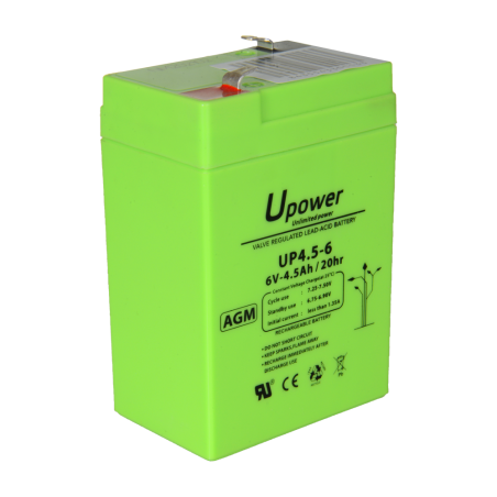 BATT-6045-U - Upower - Batteria ricaricabile - Tecnologia piombo-acido AGM - Voltaggio 6 V - Capacità 4.5 Ah - 106 x 70x x 47/ 8