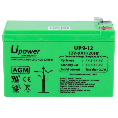 BATT1290-U - Upower - Batteria ricaricabile - Tecnologia piombo-acido AGM - Voltaggio 12 V - Capacità 9.0 Ah - 95 x 151 x 65 mm 