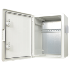BOX-403022-IP65 - Box in poliestere - Dimensioni esterne 40x30x22 cm - Grado di protezione IP65 - Filtro di ventilazione - Guida