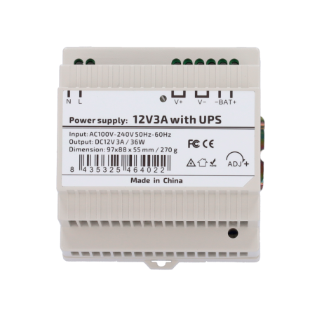 DC12V3A-DIN-UPS-P - Alimentatore con funzione UPS - uscita DC 12 V 3 A / 36 W - Tensione in ingresso AC 100V ~ 240V 50Hz-60Hz - 