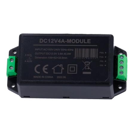 DC12V4A-MODULE - Adattatore di Alimentazione - Uscita DC 12 V 3.8 A - Ingresso AC100-240 V 50/60 HZ - 109 x 52 x 33.5 mm - Prote