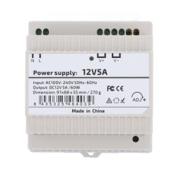 DC12V5A-DIN-P - Alimentatore - uscita DC 12 V 5 A / 60 W - Tensione in ingresso AC 100V ~ 240V 50Hz-60Hz - 97 (P) x 55 (I) x 88 