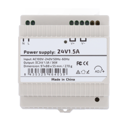 DC24V1A5-DIN-P - Alimentatore - uscita DC 24 V 1.5 A / 36 W - Tensione in ingresso AC 100V ~ 240V 50Hz-60Hz - 97 (P) x 55 (I) x 