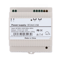 DC24V2A5-DIN-P - Alimentatore - uscita DC 24 V 2.5 A / 60 W - Tensione in ingresso AC 100V ~ 240V 50Hz-60Hz - 97 (P) x 55 (I) x 
