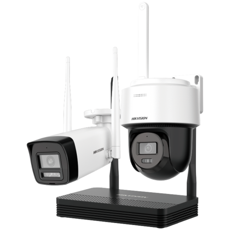 DS-J142I/NKS424W03H - Kit de Videovigilancia Hikvision Wifi - Cámara bullet 4 Mpx + cámara PT 4 Mpx - NVR 4 canales IP 6 Mpx - L