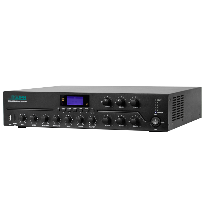 DSPPA-DMA6250U - Mini mixer digitale - Amplificatore 100V - Lettore USB / Radio FM / Blutooth - Potenza nominale 250W - Fino a 6