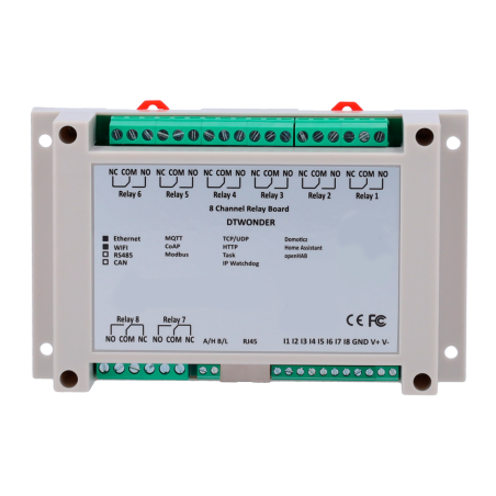 DT-R008 - Modulo di acquisizione e controllo dati - 8 ingressi digitali | 8 uscite relè (NO/NC) - Protocolli: Modbus/TCP, TCP/IP