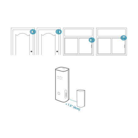 EUFY-ALARM-ENTRY4 - Sensore di apertura Eufy by Anker - Wireless 868 MHz - Compatibile con il sistema di allarme Eufy - Pulsante