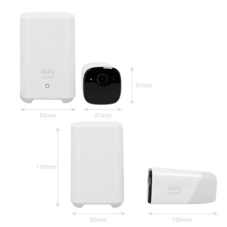 EUFY-CAM2C-S210 - Kit 2 Telecamere + 1 HomeBase Eufy by Anker - 1080p / 6700 mAh / Sensore PIR + Persone - HomeBase WiFi / LAN /