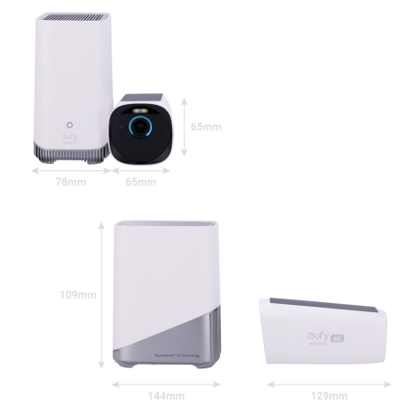 EUFY-CAM3-S330 - Kit 2 Telecamere 4K solare + 1 HomeBase 3 - Rilevamento di persone, animali domestici e veicoli - HomeBase WiFi