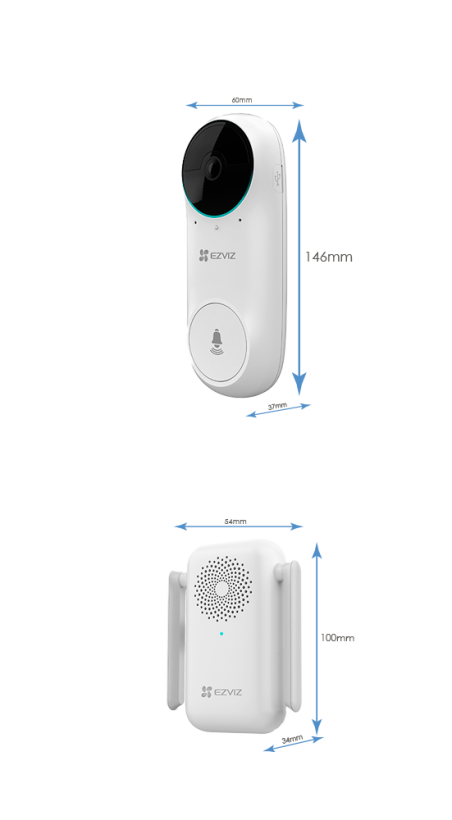 EZ-DB2C-KIT - Campanello con video WiFi IP Ezviz - Telecamera 2Mpx / Visione 160º - Audio / Cicalino interno incluso - Rilevamen