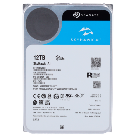 HD12TB-S-AI - Hard Disk Seagate Skyhawk AI - Capacità 12 TB - Interfaccia SATA 6 GB/s - Fino a 32 trasmissioni di intelligenza a