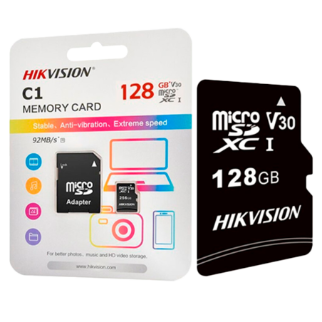HS-TF-C1STD-128G - Scheda di memoria con adattatore Hikvision - Capacità 128 GB - Classe 10 | Velocità di scrittura 20MB/s - Fin