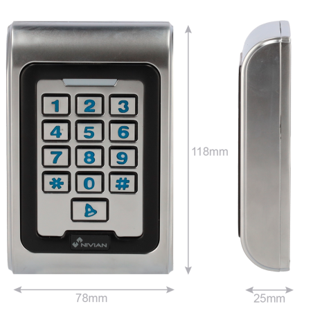 NV-ACCESS-PIN-RFID-W - Controllo accessi autonomo - Accesso tramite scheda EM, PIN e APP - Uscita relè, pulsante e campanello - 