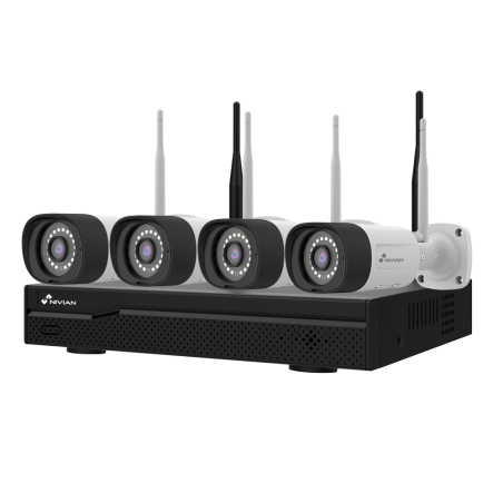 NV-KIT1030W6-4CAM - Kit TVCC WiFi Nivian - NVR 10 canali - 4 telecamere 3 Mp preregistrate - Adatte per uso esterno IP66 - Spazi