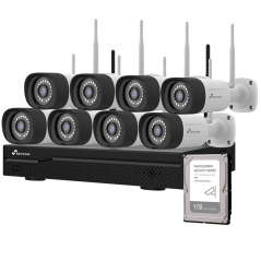 NV-KIT1630W6-8CAM-1TB - Kit TVCC WiFi Nivian - NVR 16 canali - 8 telecamere 3 Mp preregistrate - Adatte per uso esterno IP66 - I