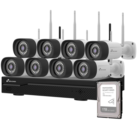 NV-KIT1630W6-8CAM-1TB - Kit TVCC WiFi Nivian - NVR 16 canali - 8 telecamere 3 Mp preregistrate - Adatte per uso esterno IP66 - I