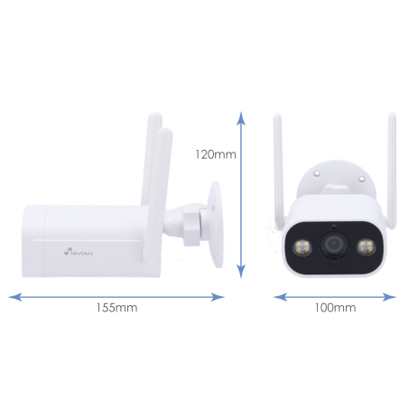 NVS-IPC-02-L - Telecamera Nivian Smart 2K - Wifi 2.4 GHz - Adatta per esterni | IR fino a 10 m - Luce bianca / Rilevamento di pe