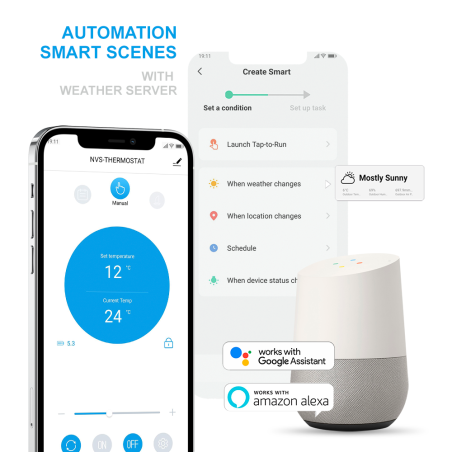 NVS-THERMOSTAT - Termostato intelligente per caldaia - Doppio modulo: HUB WiFi + Telecomando via radio - Universale: cablato o w