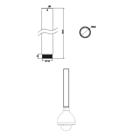 PFA113 - Prolunga per montaggio a soffitto - Adatto per Domos motorizzati - Lega di alluminio - Per esterni - 420 (I) x 53 (Ø) m