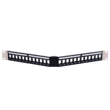 PP-A24FTP - Patch panel angolare vuoto - 24 porte FTP - Formato per rack 1U - Senza elettronica - Barra per fissaggio cavi inclu