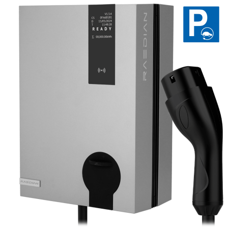 RD-NEX-22-C5-SILVER - Colonnina di ricarica per veicoli elettrici - Potenza 22kW / 32A / Trifase - Connettore tipo 2 | Cavo 5m -