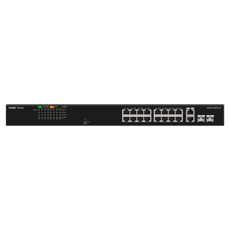 RG-ES118FGS-LP - Reyee Switch PoE da Tavolo - Alloggiamento in Metallo - Montaggio su Rack - 16 Porte RJ45 10/100 Mbps + 2 Uplin