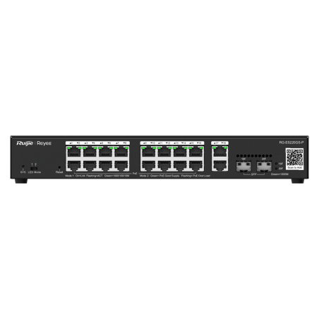 RG-ES220GS-P - Reyee Switch PoE Cloud Managed - 16 PoE 802.3af/at + 2 SFP + 2 uplink RJ45 - 18 RJ45 10/100/1000Mbps + 2 SFP 10/1