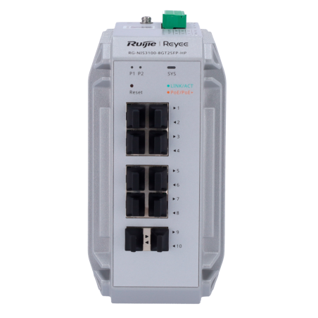 RG-NIS3100-8GT2SFP-HP - Reyee Switch Industriale PoE Cloud Layer 2 - 8 porte PoE+ Gigabit + 2 porte SFP Gigabit - 30W per porta
