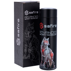 SF-BOTTLE-WOLF - Safire - Bottiglia termica - Colore nero - Guarnizione - In acciaio inox 304