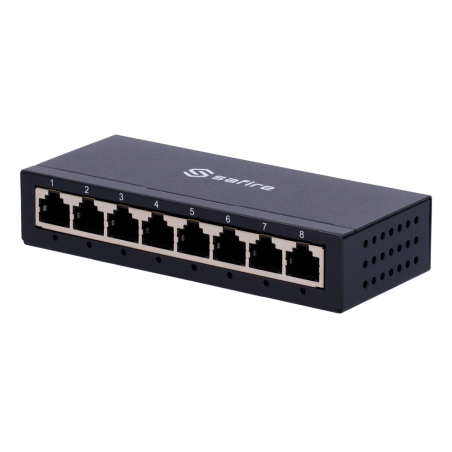 SF-SW08-G-M - Safire Switch da tavolo - 8 porte Gigabit - Velocità 10/100/1000 Mbps - Plug &amp Play - Tecnologia di risparmio e