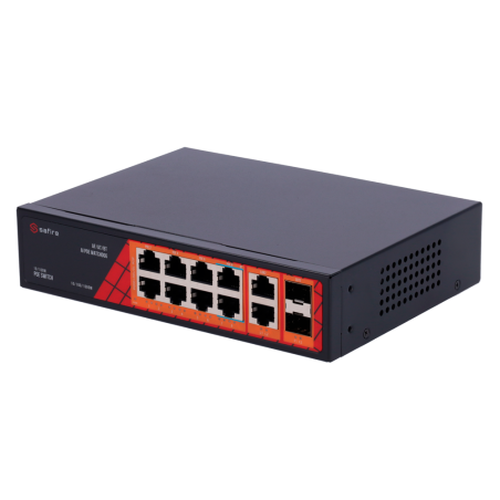 SF-SW1208HIPOE-GF-120 - Safire Switch Hi-PoE - 8 porte PoE + 2 SFP + 2 RJ45 - Velocità porte Gigabit 10/100/1000Mbps - 6 Porte P