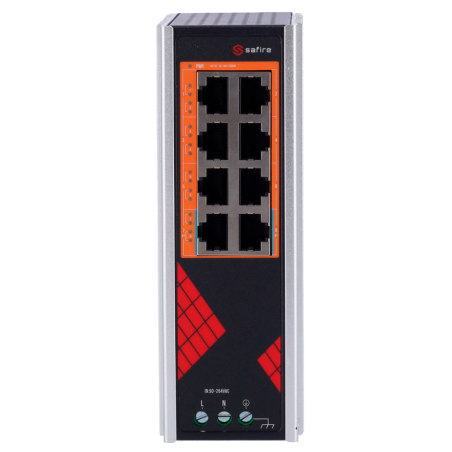 SF-SWI08HIPOE-G-AC-130-DIN - Safire Switch Industriale Alimentazione AC 90~264V - 8 porte Gigabit 10/100/1000Mbps - 6 Porte PoE+