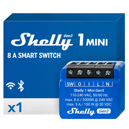 SH-1-MINI-GEN3 - Shelly 1 Mini Gen3 - WiFi 2.4 GHz IEEE802.11 b/g/n / Bluetooth - Interruttore intelligente - Supporta 110-240 V
