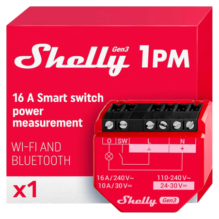 SH-1PM-GEN3 - Shelly 1PM Gen3 - WiFi 2.4 GHz IEEE802.11 b/g/n / Bluetooth - Interruttore intelligente - Supporta 110-240 V~24-48