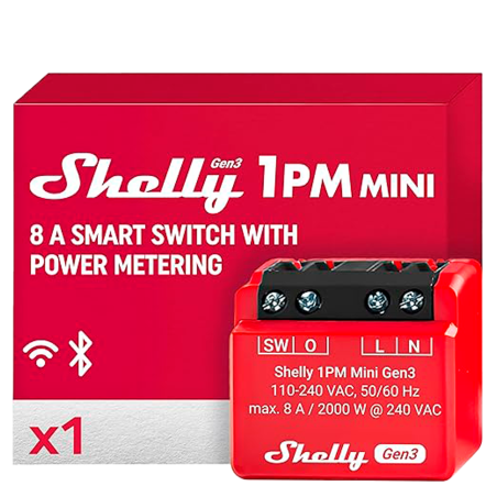 SH-1PM-MINI-GEN3 - Shelly 1PM Mini Gen3 - WiFi 2.4 GHz IEEE802.11 b/g/n / Bluetooth - Interruttore intelligente - Supporta 110 -