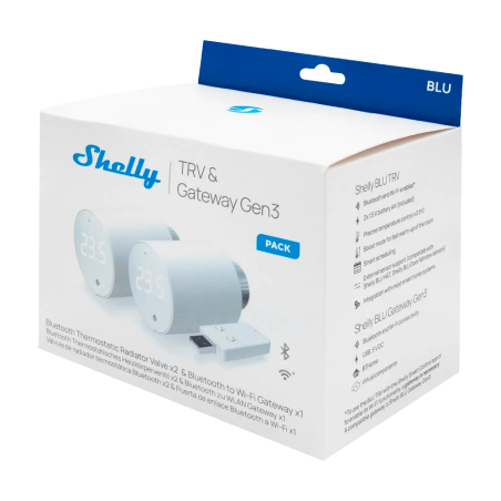 SH-BLU-TRVX2-SH-BLU-GATEWAY-GEN3 - Shelly BLU TRV x2 + Shelly Blu Gateway Gen3 - WiFi 2.4 GHz IEEE802.11 b/g/n / Bluetooth - Val