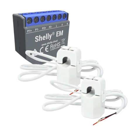 SH-EM-2X-50A - Shelly EM + 2 x 50A - WiFi 2.4 GHz IEEE802.11 b/g/n - Misuratore di consumo - Supporta 110-240 V - Ideale per le 