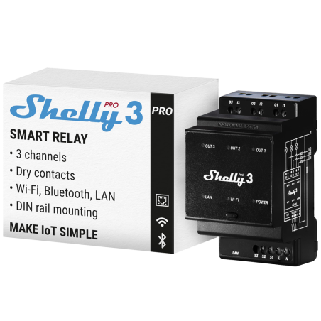SH-PRO-3 - Shelly Pro 3 - WiFi 2.4 GHz IEEE802.11 b/g/n / Bluetooth - Interruttore intelligente su guida DIN - Supporta 110-240 