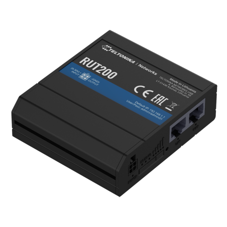 TK-RUT200 - Teltonika Router 4G Industriale - 2 porte Ethernet RJ45 Fast Ethernet - 4G (LTE) Cat 4 fino a 150Mbps - 1x Ingresso/
