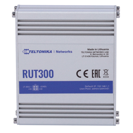 TK-RUT300 - Teltonika Router Industriale - 5 porte Ethernet RJ45 Fast Ethernet - USB 2.0 - 2x Ingressi + 2 Uscite Digitali - All