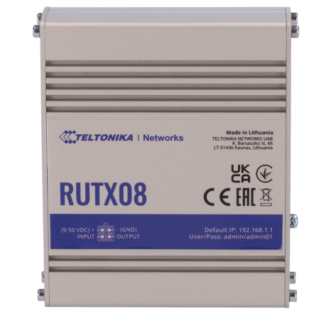 TK-RUTX08 - Teltonika Router Industriale - 4 porte Ethernet RJ45 Gigabit - USB 2.0 - Ingresso/Uscita Digitale - Alloggiamento in