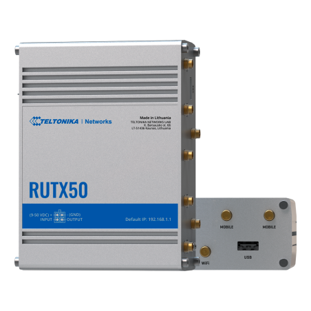TK-RUTX50 - Teltonika Router 5G Industriale - 5G Sub-6Ghz SA/NSA - Dual SIM Dual Modem - Wi-Fi 5 - Posizionamento GNSS - 5 porte