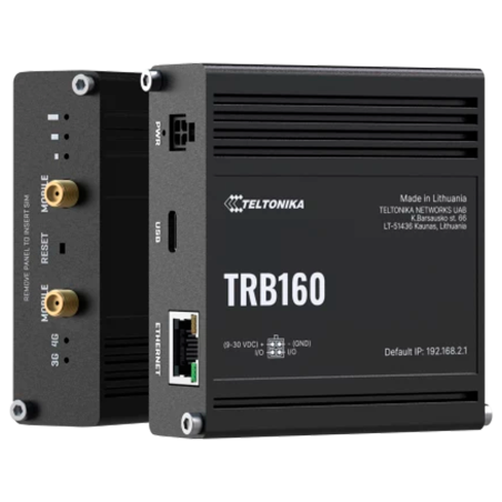 TK-TRB160 - Teltonika Gateway 4G Industrial - 4G Cat 4 / 3G / 2G - Porta Ethernet RJ45 10/100/1000Mbps - Design compatto - Conne
