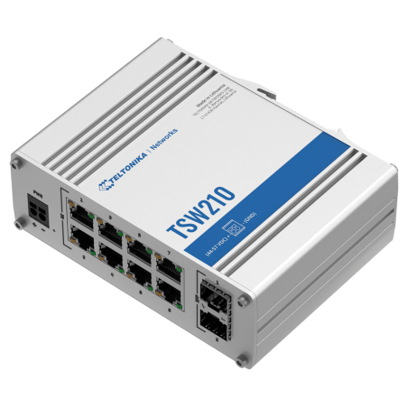 TK-TSW210 - Teltonika Switch Unmanaged Industriale - 8 porte Ethernet RJ45 Gigabit +2 SFP Gigabit - Robusto Alloggiamento in All