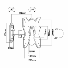 TVM-432 - Supporto con braccio - Peso supportato 25Kg - VESA 200x200mm - Distanza dalla parete 65mm-200mm - Inclinazione -12º / 